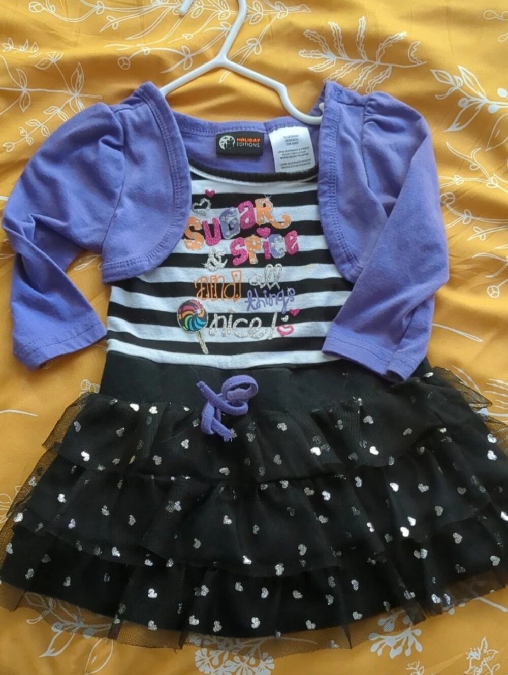 Halloween dress 18M baby girl black white purple tutu sparkly "Sugar And Spice"